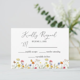 Watercolor Wildflower & Butterflies Botanical  RSVP Card