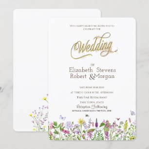 Watercolor Wildflower Butterflies Wedding Invitation