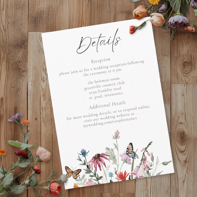 Watercolor Wildflower Butterfly Modern Wedding Enclosure Card (Creator Uploaded)