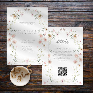 Watercolor Wildflower Butterfly Modern Wedding Invitation