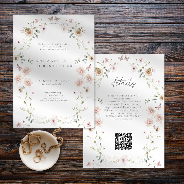 Watercolor Wildflower Butterfly Modern Wedding Invitation (Watercolor Wildflower Butterfly Modern Wedding Invitation)