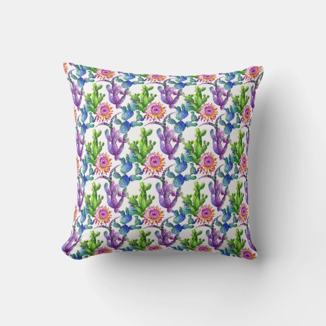 Watercolor Wildflower Cactus Pattern Cushion (Front)