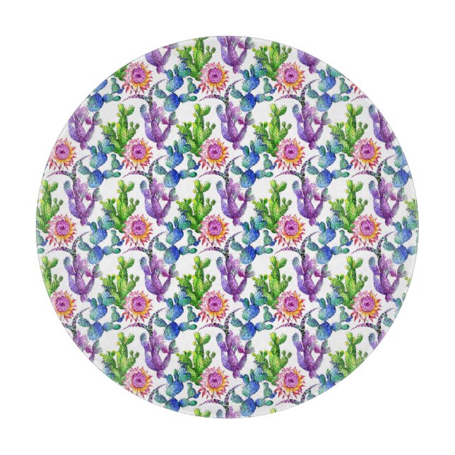 Watercolor Wildflower Cactus Pattern Cutting Board (Front)