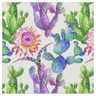 Watercolor Wildflower Cactus Pattern Fabric
