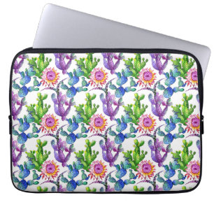 Watercolor Wildflower Cactus Pattern Laptop Sleeve