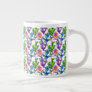 Watercolor Wildflower Cactus Pattern Large Coffee Mug