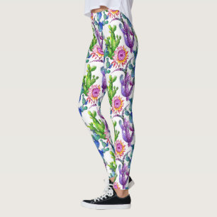 Watercolor Wildflower Cactus Pattern Leggings