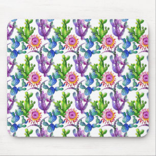 Watercolor Wildflower Cactus Pattern Mouse Mat