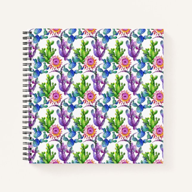 Watercolor Wildflower Cactus Pattern Notebook (Front)