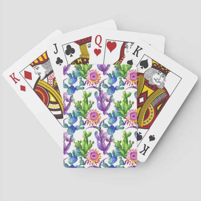 Watercolor Wildflower Cactus Pattern Playing Cards (Back)