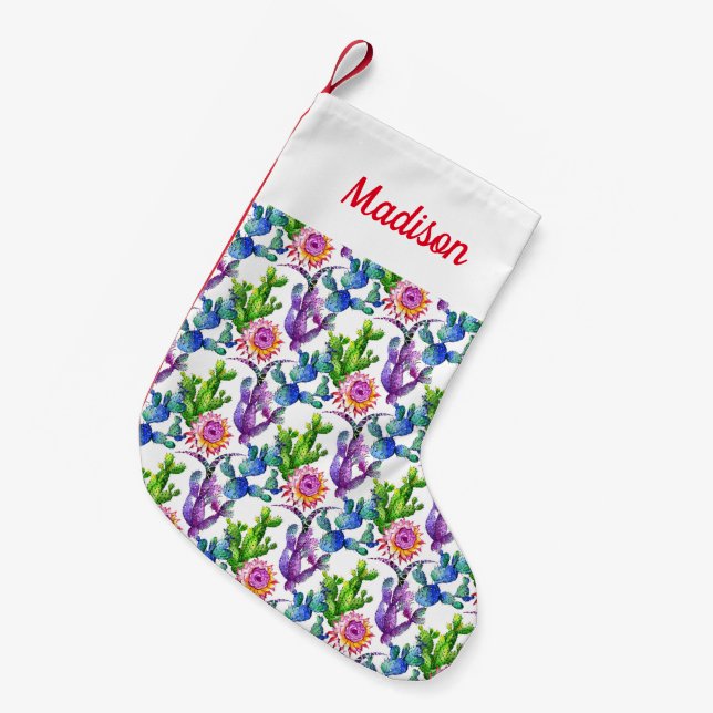Watercolor Wildflower Cactus Pattern Small Christmas Stocking (Front (Hanging))