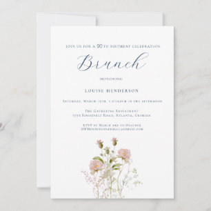 Watercolor Wildflower Calligraphy 90th Birthday Invitation