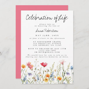 Watercolor Wildflower Celebration of Life Funeral Invitation