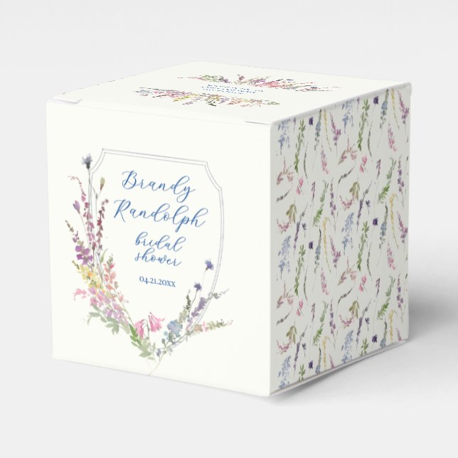 Watercolor Wildflower Crest Cube Favour Box (Front Side)