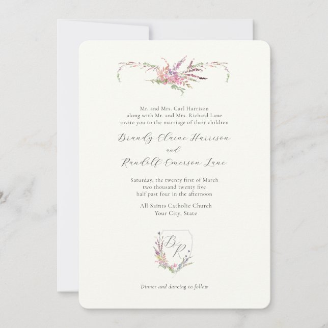 Watercolor Wildflower Crest Invitation (Front)