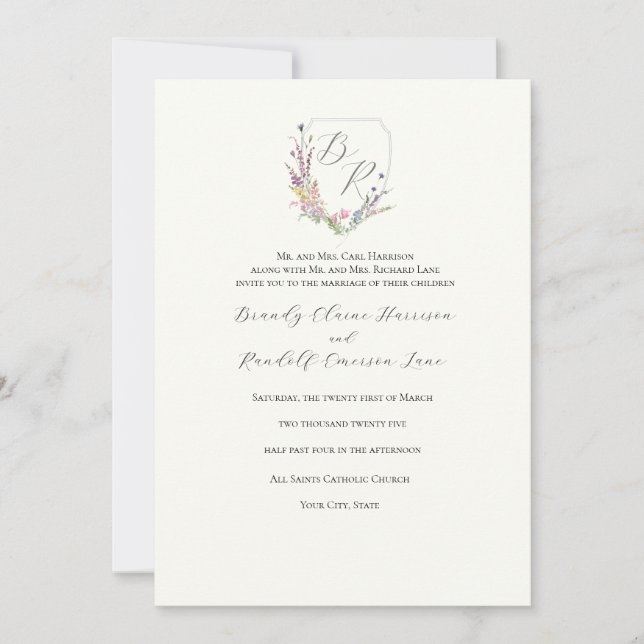 Watercolor Wildflower Crest Invitation (Front)