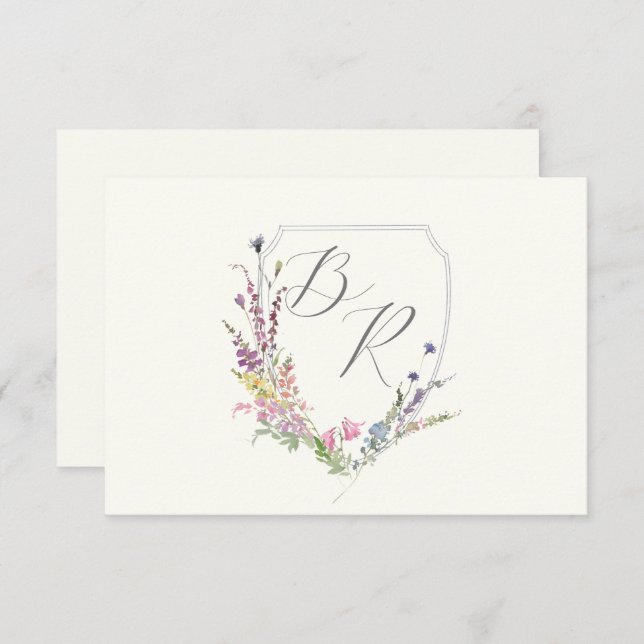 Watercolor Wildflower Crest Reception Enclosure Card (Front/Back)