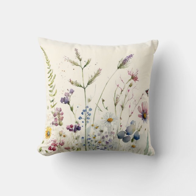 Watercolor Wildflower Cushion (Front)