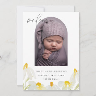 Watercolor wildflower daisy Baby Announcement