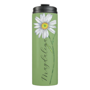 Watercolor Wildflower Daisy Elegant Script Name Thermal Tumbler