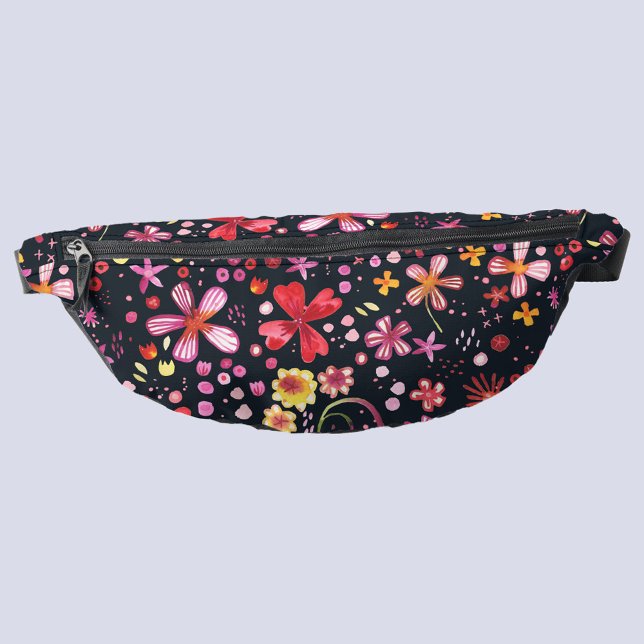 Watercolor Wildflower Dark Bum Bags (Watercolor floral fanny pack)
