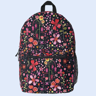 Watercolor Wildflower Dark Printed Backpack