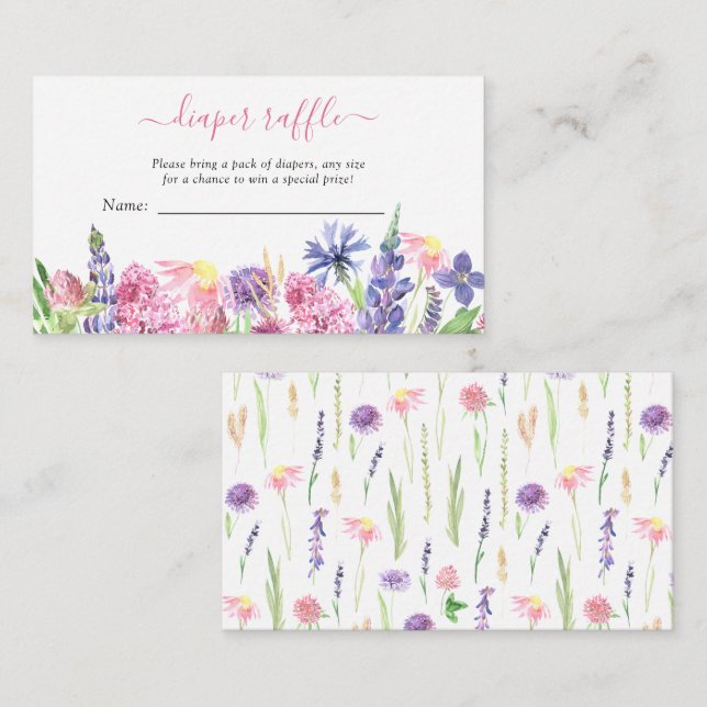 Watercolor Wildflower Diaper Raffle Baby Shower Enclosure Card (Front/Back)