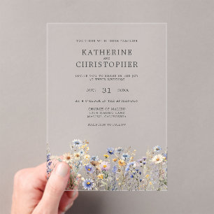 Watercolor Wildflower Elegant Dusty Blue Wedding Acrylic Invitations