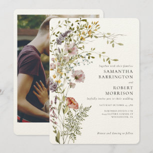 Watercolor Wildflower Elegant Photo Wedding Invitation