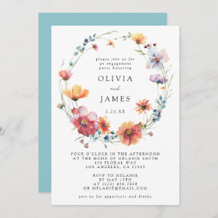 Watercolor Wildflower Engagement Party Invitation