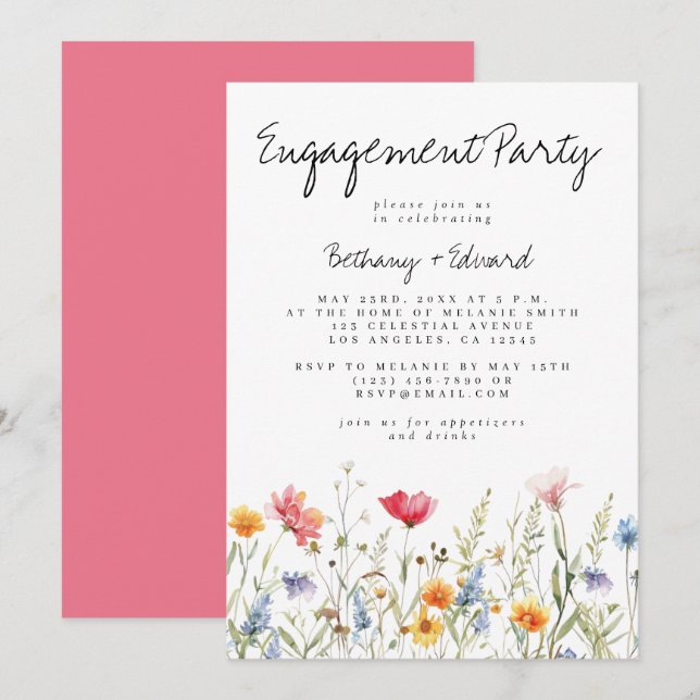Watercolor Wildflower Engagement Party Invitation (Front/Back)