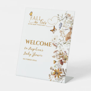 Watercolor Wildflower Fall in Love Baby Shower  Pedestal Sign