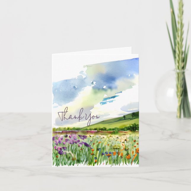 Watercolor wildflower field customisable card (Front)