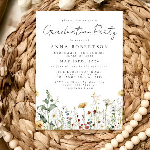 Watercolor Wildflower Field Graduation Party Invit Invitation