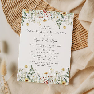 Watercolor Wildflower Field Graduation Party Invitation