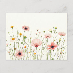 Watercolor Wildflower Field on Pale Ivory Postcard