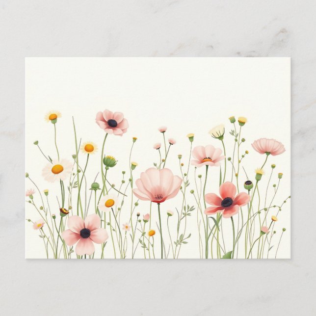 Watercolor Wildflower Field on Pale Ivory Postcard (Front)