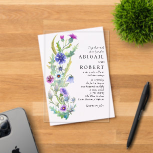 Watercolor wildflower floral arrangement wedding acrylic invitations