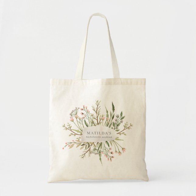 Watercolor wildflower floral bachelorette weekend tote bag (Front)