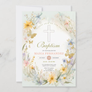 Watercolor Wildflower Floral Baptism Invitation 