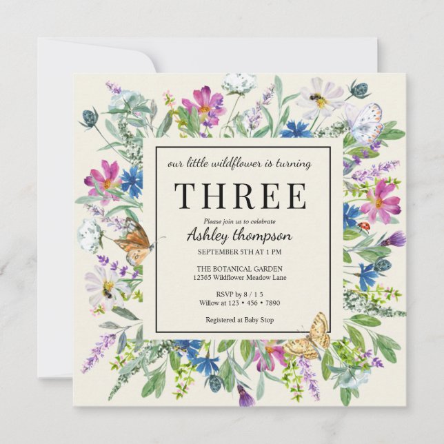 Watercolor Wildflower |  Floral Birthday | Any Age Invitation (Front)