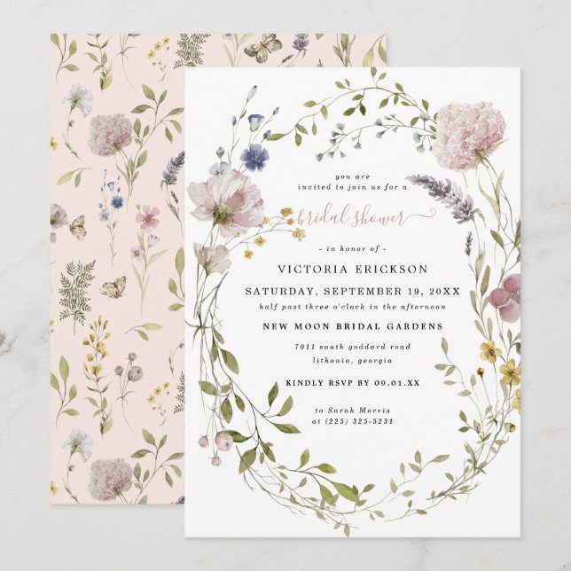 Watercolor Wildflower | Floral Bridal Shower Invitation (Front/Back)