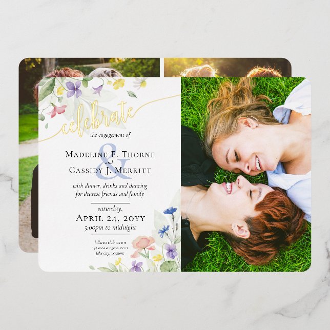 Watercolor Wildflower Floral Engagement Party (Front/Back)