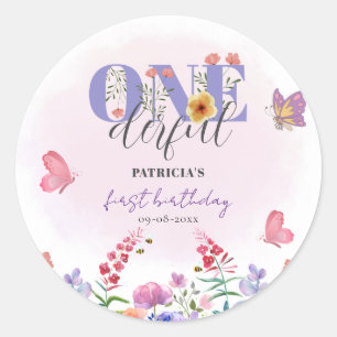 Watercolor Wildflower Floral First Birthday Classic Round Sticker
