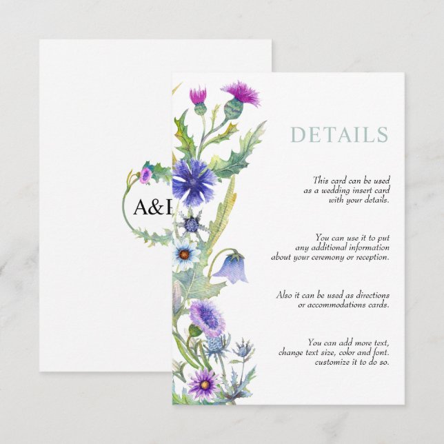 Watercolor wildflower floral garland wedding enclosure card (Front/Back)