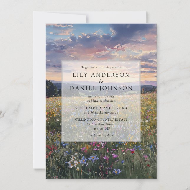 Watercolor Wildflower Floral Meadow Wedding Invitation (Front)