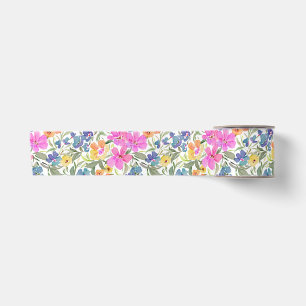 Watercolor Wildflower Floral - Pastel Pink Purple  Satin Ribbon