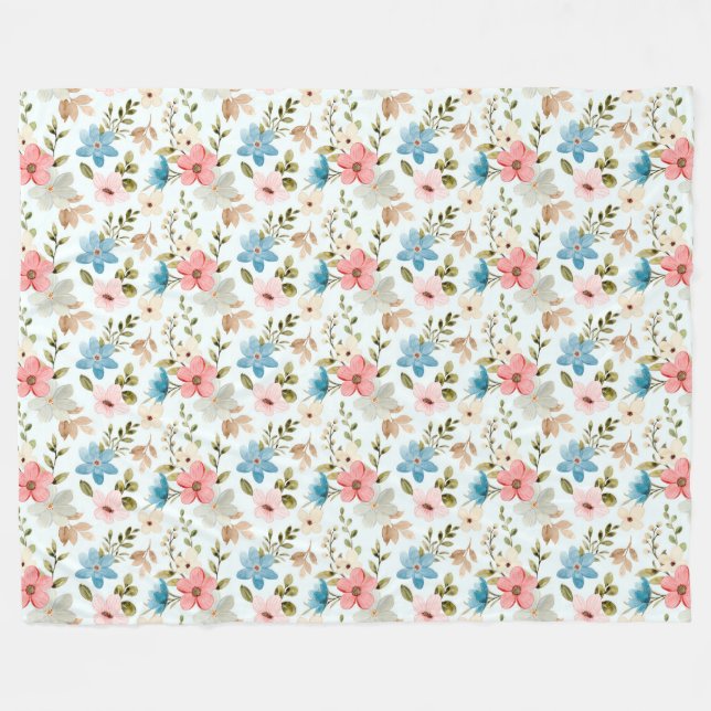 Watercolor Wildflower Floral Pattern Fleece Blanket (Front (Horizontal))