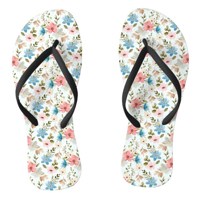Watercolor Wildflower Floral Pattern Flip Flops (Footbed)