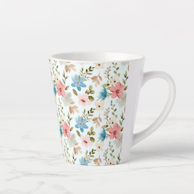 Watercolor Wildflower Floral Pattern Latte Mug (Right)